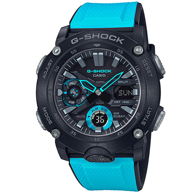 【CASIO】G-SHOCK 碳纖維核心防護設計潮流休閒錶-亮藍(GA-2000-1A2)