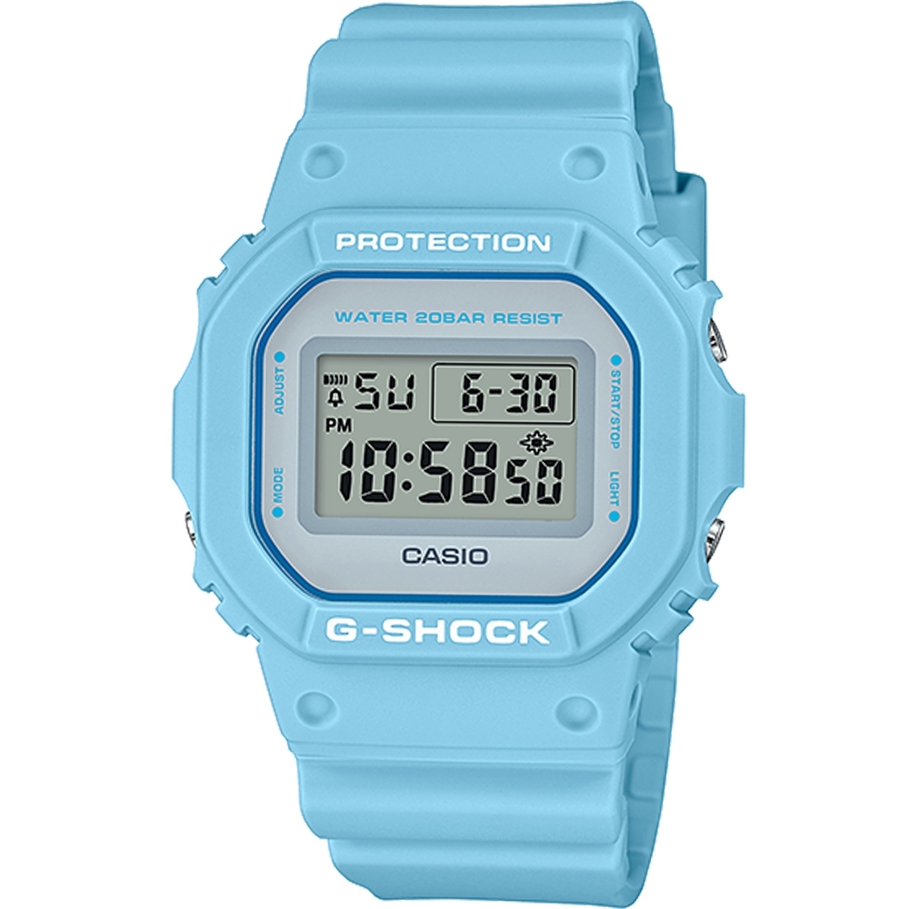 【CASIO】G-SHOCK 經典暢銷早春柔和色調霧面感數位錶-藍(DW-5600SC-2)