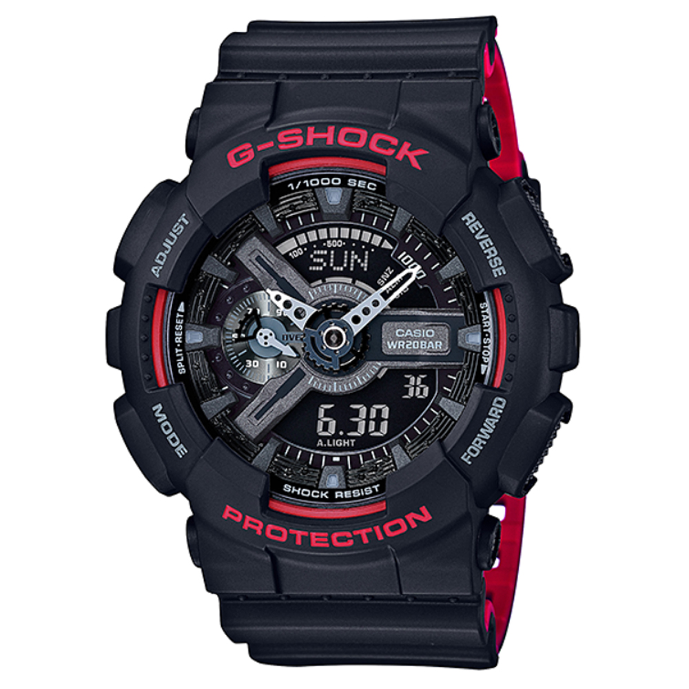 G-SHOCK 絕對強悍黑與紅雙色系列搶眼視覺雙顯錶 GA-110HR-1A