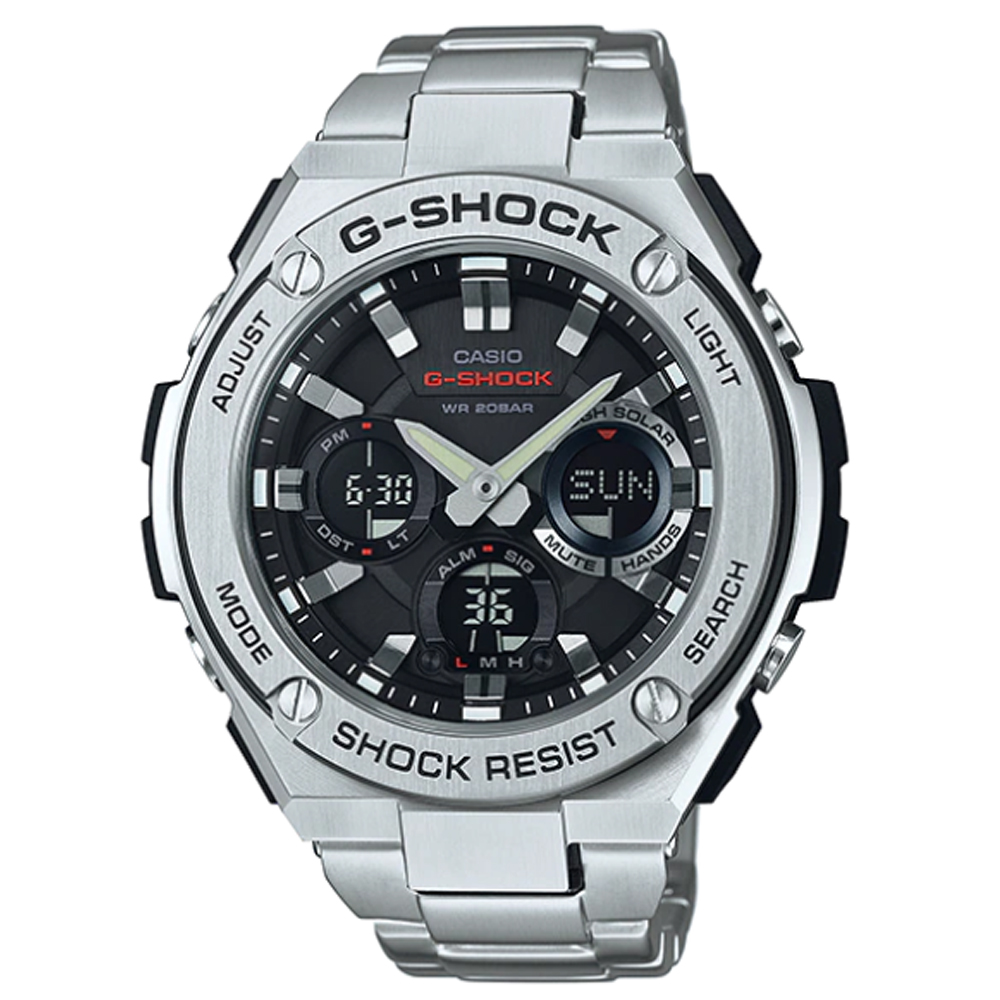 G-SHOCK G-STEEL 系列高科技絕對強悍分層防護構造太陽能電力雙顯錶 GST-S110D-1A