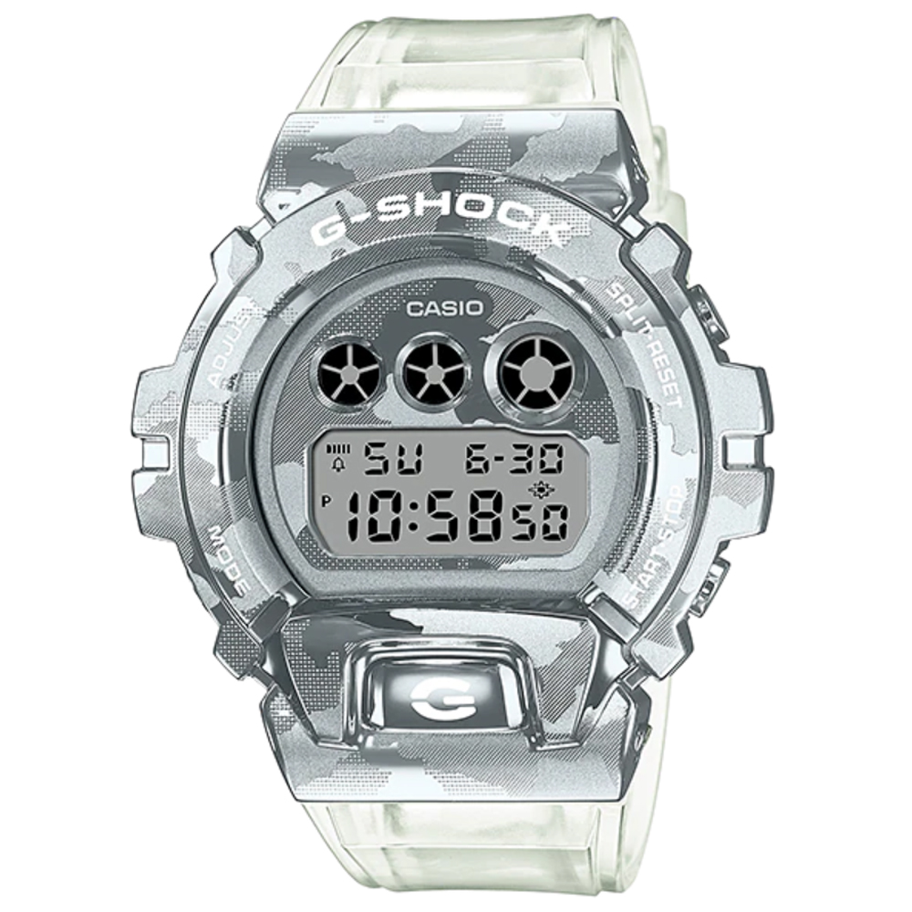 CASIO G-SHOCK 雪地軍事風迷彩金屬錶圈休閒錶-白X銀(GM-6900SCM-1)