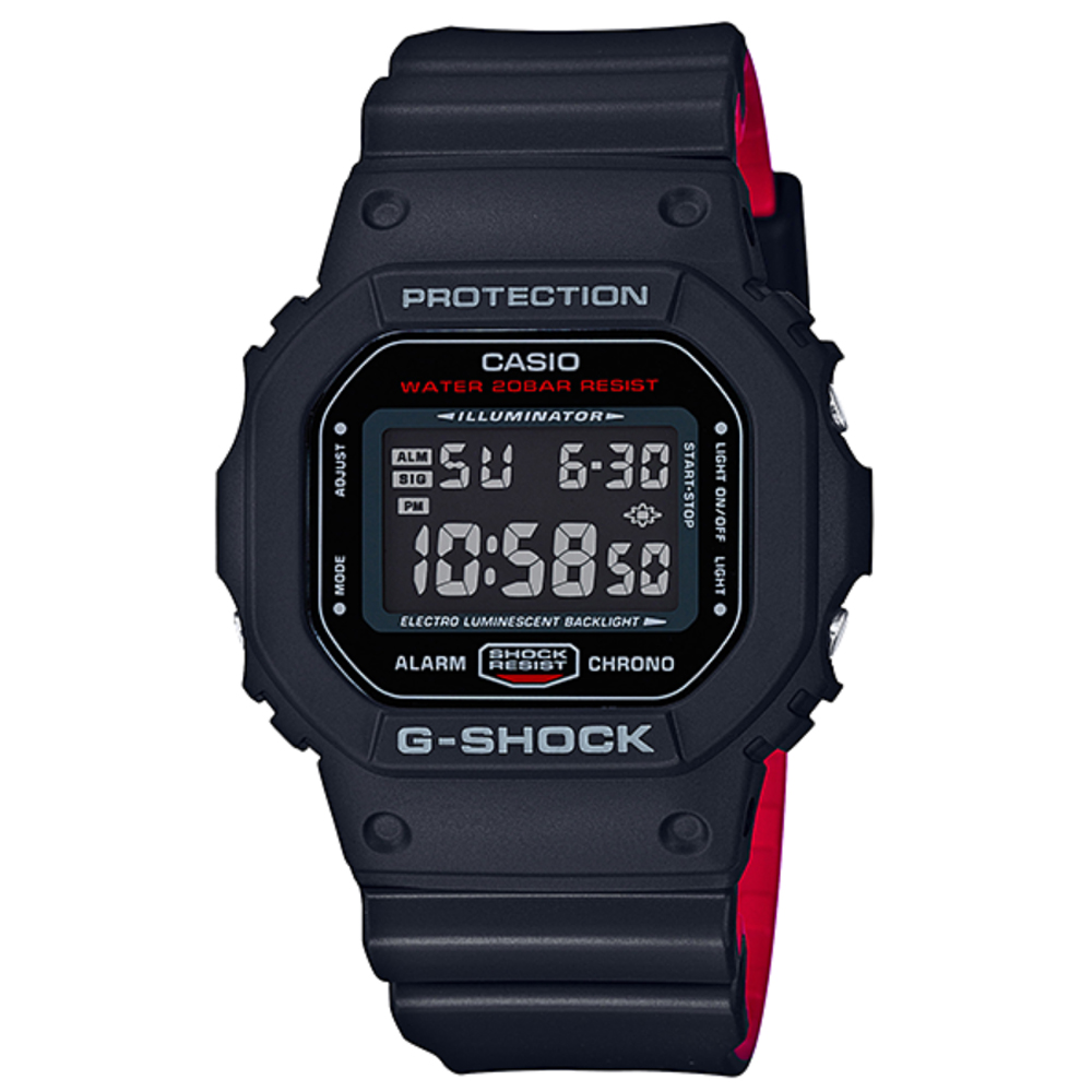 G-SHOCK 絕對強悍黑與紅雙色系列搶眼視覺雙顯錶 DW-5600HR-1