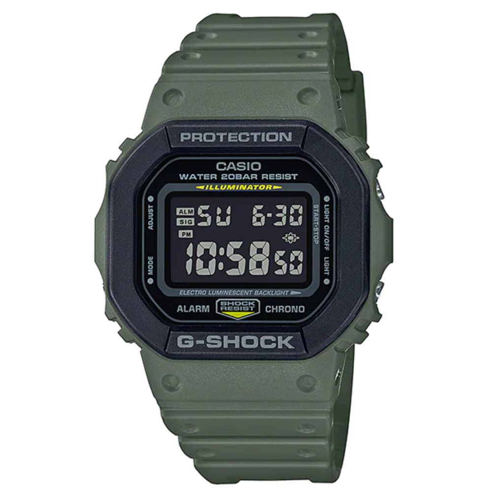 G-SHOCK 全新街頭時尚系列雙層錶圈設計休閒錶-軍綠X黑框 DW-5610SU-3DR
