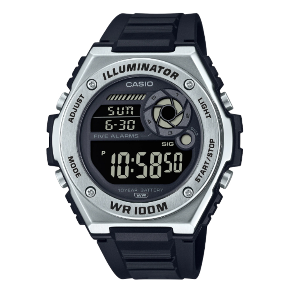 【CASIO】未來工業風格數位運動錶-黑色液晶(MWD-100H-1B)