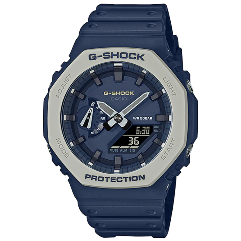 【CASIO】G-SHOCK 亮眼配色農家八角雙顯錶-藍X灰 (GA-2110ET-2A)