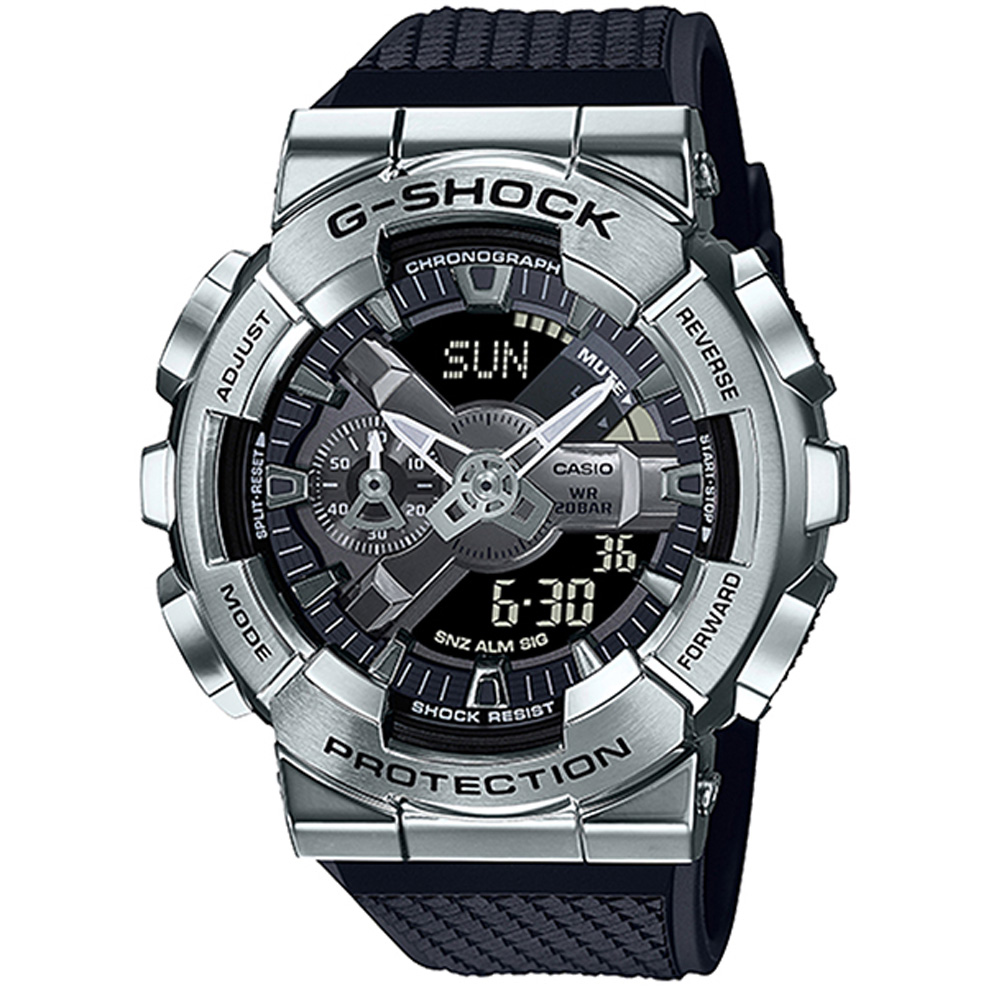 CASIO G-SHOCK 街頭嘻哈重金屬元素休閒錶-黑X銀(GM-110-1A)