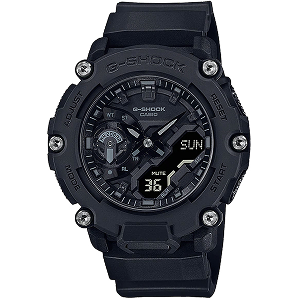 【CASIO】G-SHOCK 戶外重裝備碳核心防護構造雙顯運動錶-全黑 (GA-2200BB-1A)