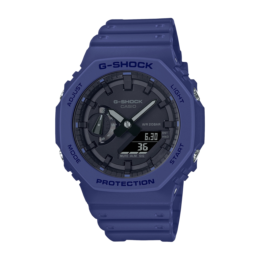 【CASIO】G-SHOCK 農家橡樹八角雙顯錶-黑麵X藍 (GA-2100-2A)
