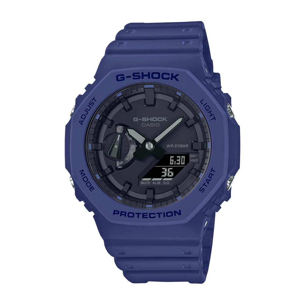【CASIO】G-SHOCK 農家橡樹八角雙顯錶-黑面X藍 (GA-2100-2A)