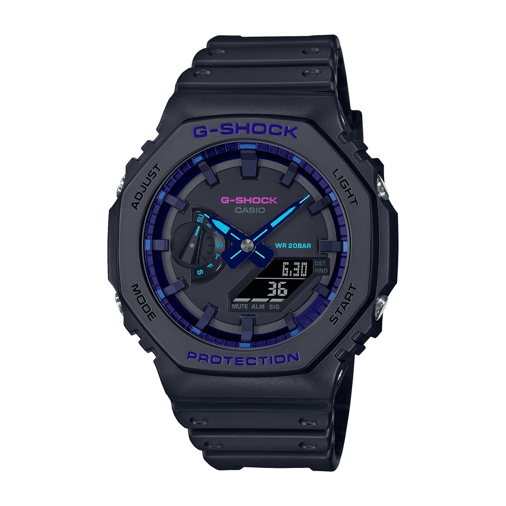 【CASIO】G-SHOCK 農家橡樹八角雙顯錶-黑X虛擬藍 (GA-2100VB-1A)