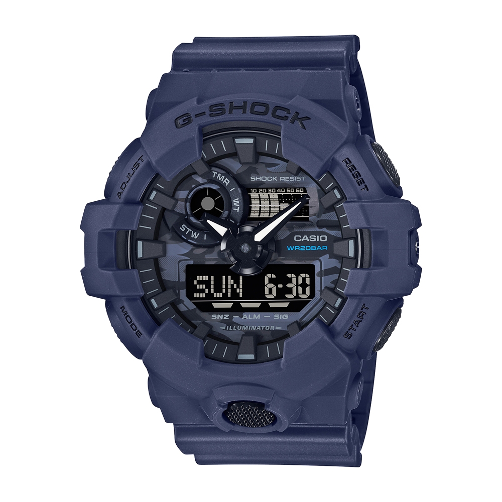 G-SHOCK 城市迷彩圖騰悍將士休閒錶-藍(GA-700CA-2)