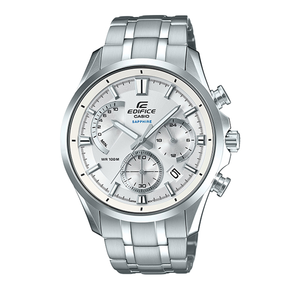 【CASIO】EDIFICE 低調內斂經典風格三針三眼不鏽鋼腕錶-白 (EFB-550D-7A)
