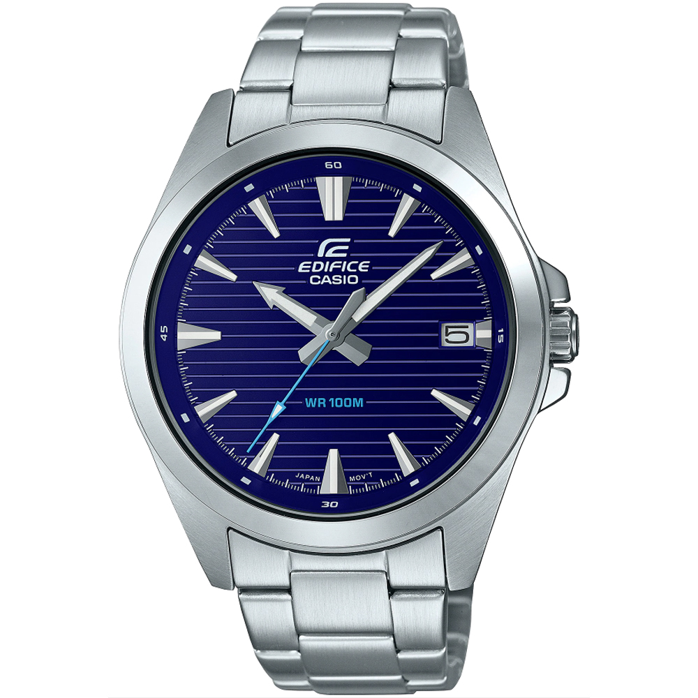 【CASIO】EDIFICE 經典條紋紳士不鏽鋼腕錶-藍(EFV-140D-2A)