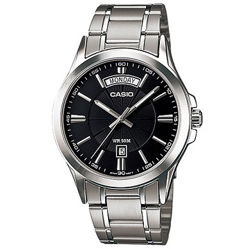 【CASIO】時尚日期顯示休閒不鏽鋼腕錶-黑面(MTP-1381D-1A)