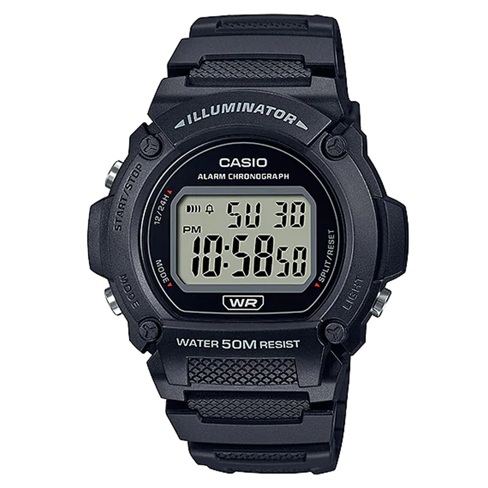 CASIO 沉穩色調圓型錶殼設計電子錶 (W-219H-1A)黑