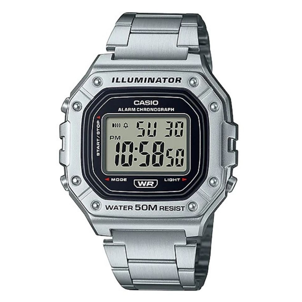 【CASIO 】大錶面清晰數位電子運動錶-銀 (W-218HD-1A)