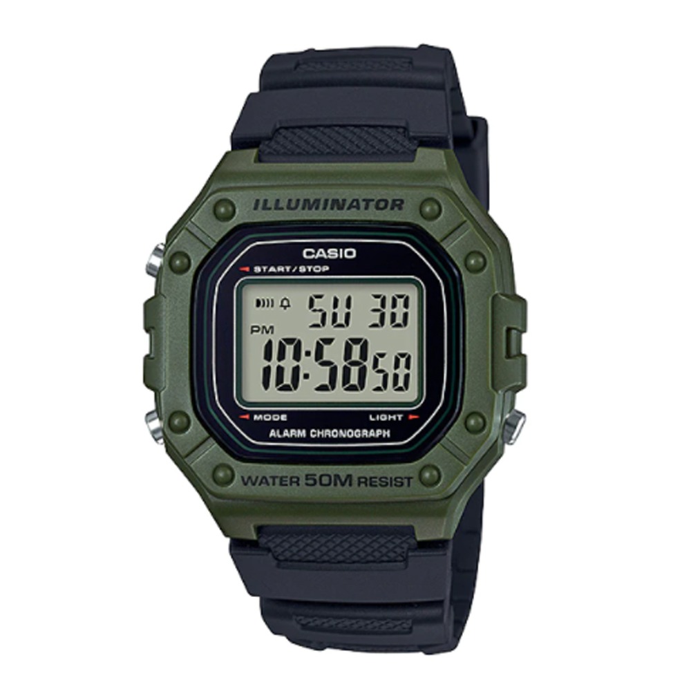 【CASIO 】大錶面清晰數位電子運動錶-綠 (W-218H-3A)