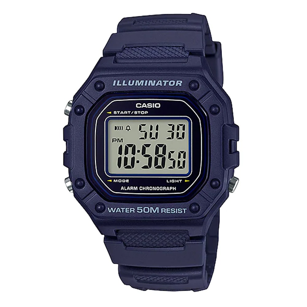 【CASIO 】大錶面清晰數位電子運動錶-藍 (W-218H-2A)