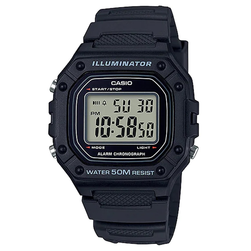 【CASIO 】大錶面清晰數位電子運動錶-黑 (W-218H-1A)