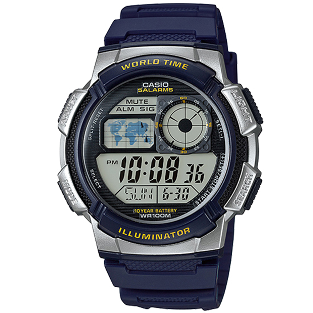 CASIO 10年電力運動數位潮流腕錶AE-1000W-2A