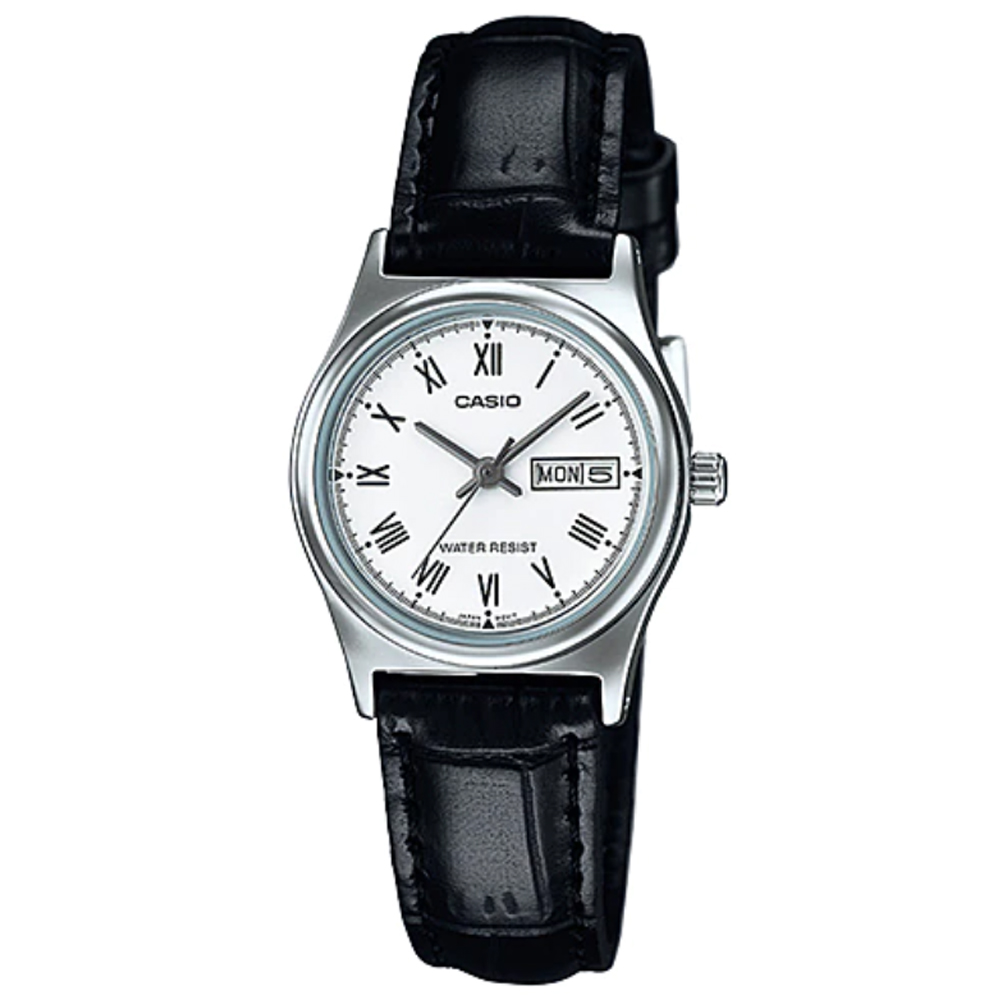 【CASIO】經典日期星期顯示窗皮帶腕錶-白(LTP-V006L-7B)