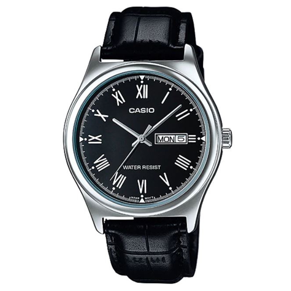 【CASIO】紳士星期日期顯示指針皮帶腕錶-黑(MTP-V006L-1B)