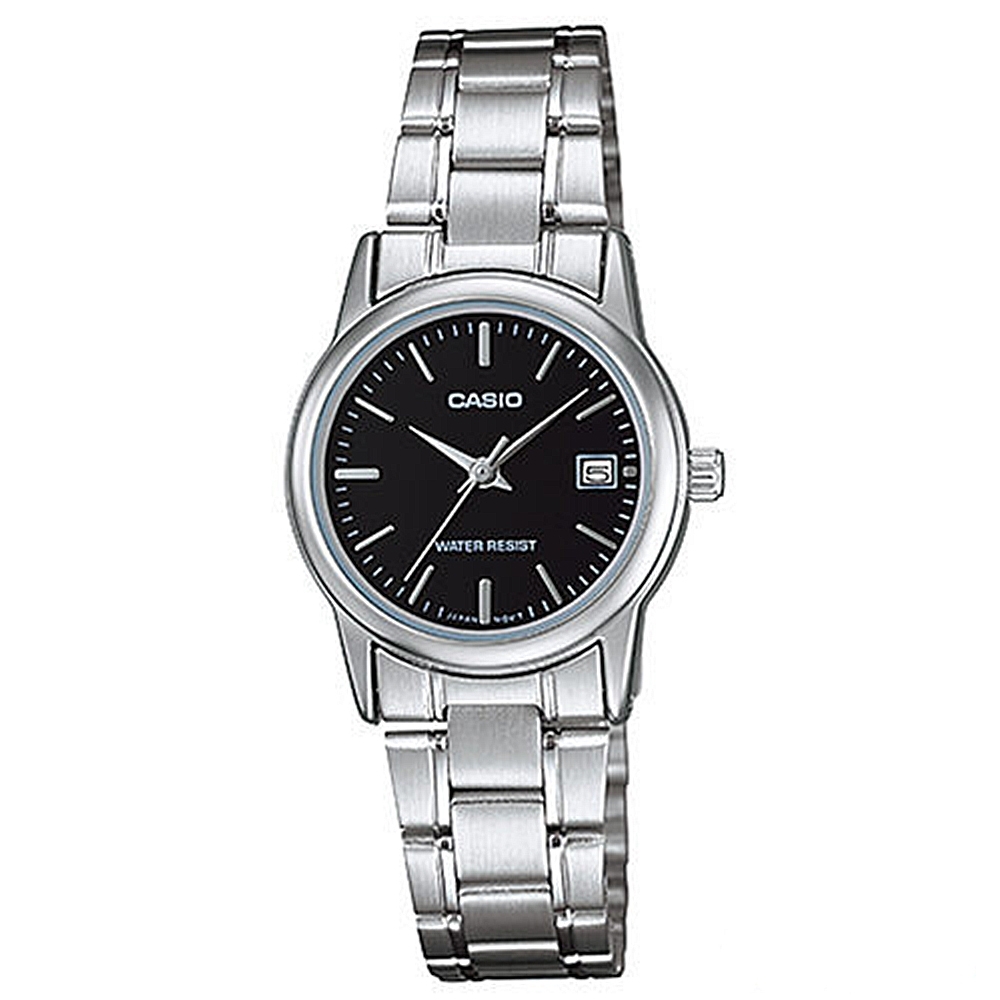 【CASIO】都會淑女時尚簡約不鏽鋼腕錶-黑(LTP-V002D-1A)