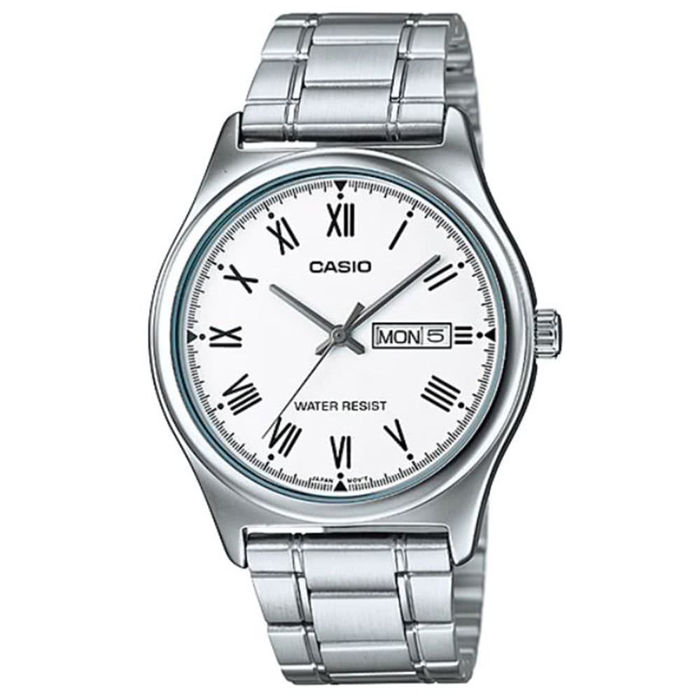 【CASIO】潮流紳士星期日期顯示不鏽鋼腕錶-白面(MTP-V006D-7B)
