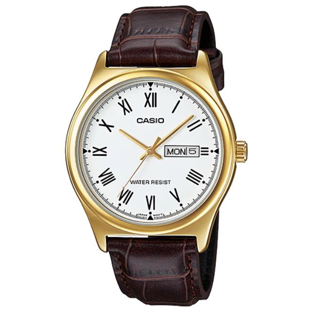 【CASIO】潮流紳士星期日期顯示皮帶腕錶-白(MTP-V006GL-7B)
