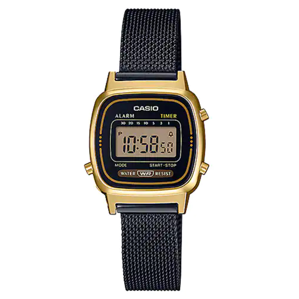 【CASIO】復古優雅金屬錶帶電子錶-黑(LA-670WEMB-1)
