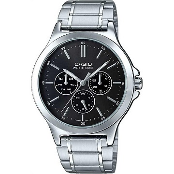【CASIO】簡潔三針三眼男士不鏽鋼腕錶-黑(MTP-V300D-1A)