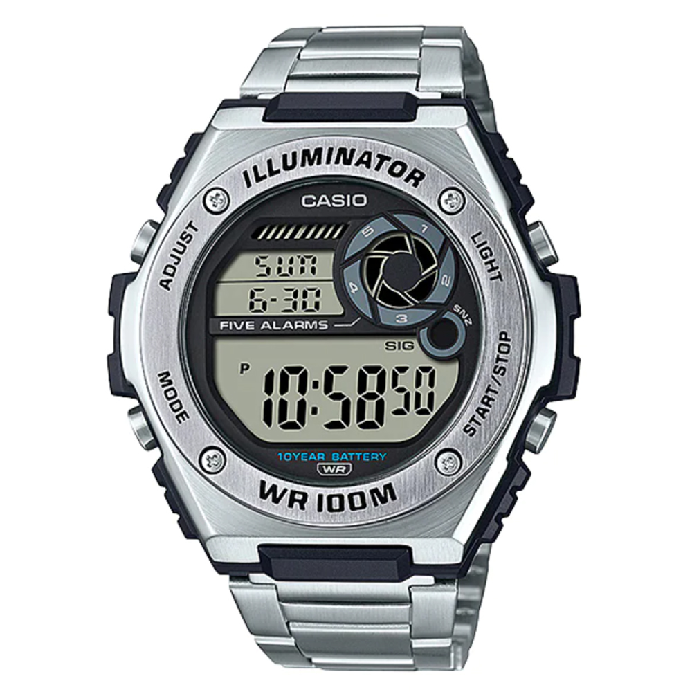 【CASIO】未來工業風格不鏽鋼電子錶-黑面 (MWD-100HD-1A)