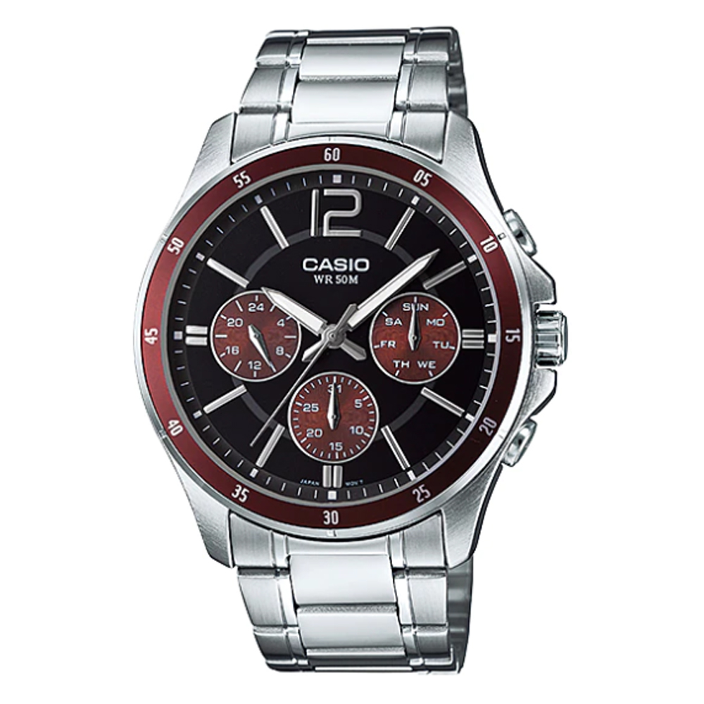 【CASIO】優雅魅力紳士不鏽鋼指針錶-紅 (MTP-1374D-5A)