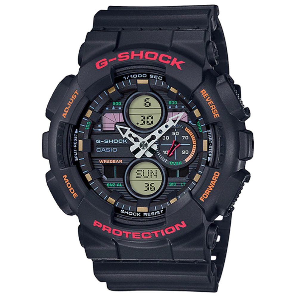 【CASIO】G-SHOCK 音樂跨時代復古設計雙顯錶-點綴紅(GA-140-1A4)