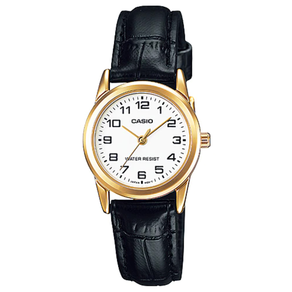 【CASIO】極簡風格經典數時刻皮帶腕錶-金x白(LTP-V001GL-7B)
