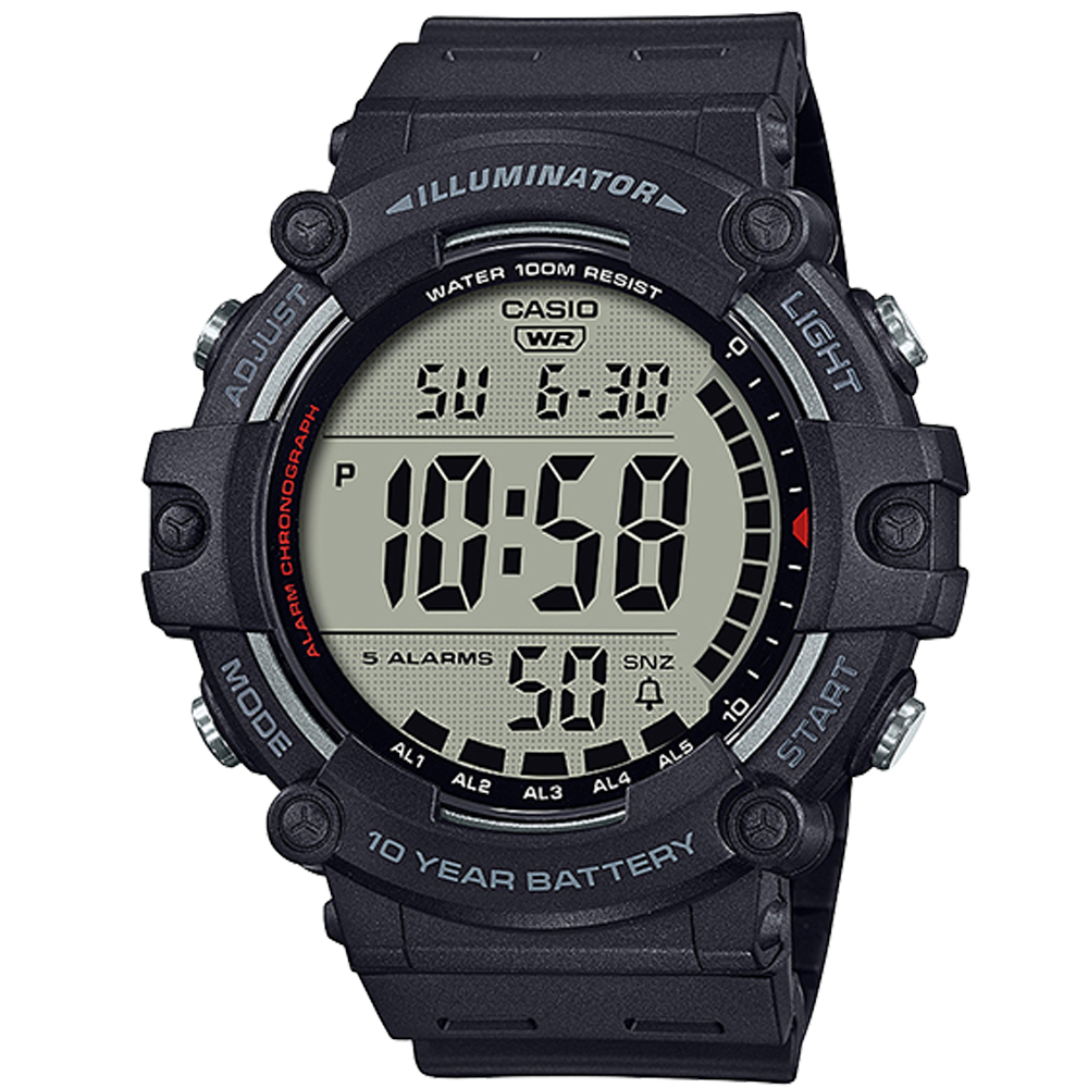 【CASIO】10年電力超個性大錶徑數位電子錶-黑(AE-1500WH-1A)