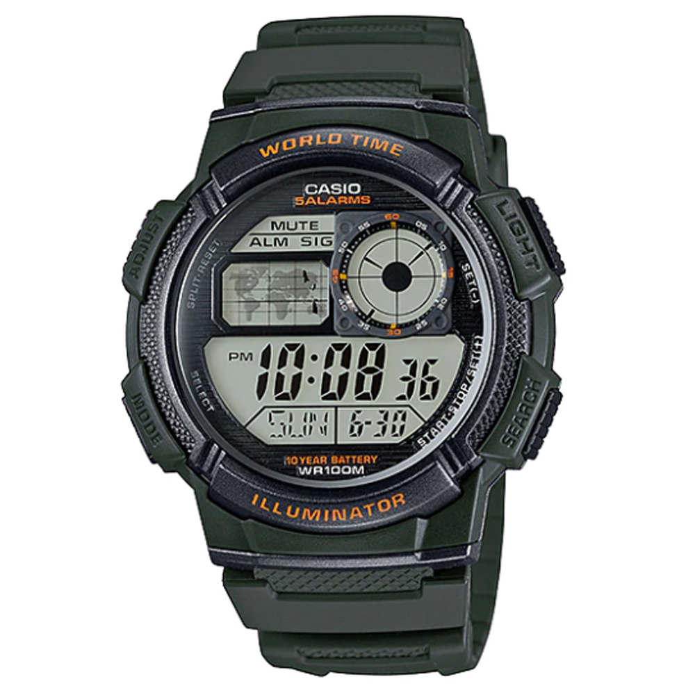 CASIO 10年電力運動數位潮流腕錶AE-1000W-3A