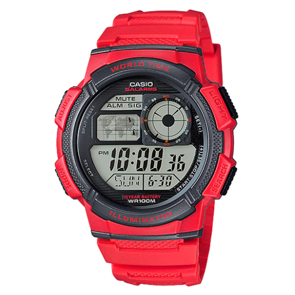 CASIO 10年電力運動數位潮流腕錶AE-1000W-4A