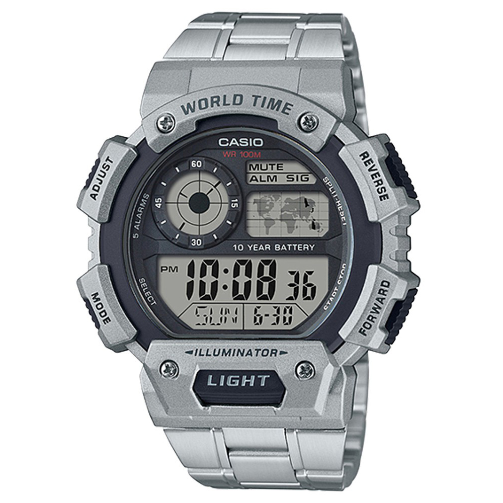 【CASIO】10年電力世界地圖數位電子腕錶-(AE-1400WHD-1A)