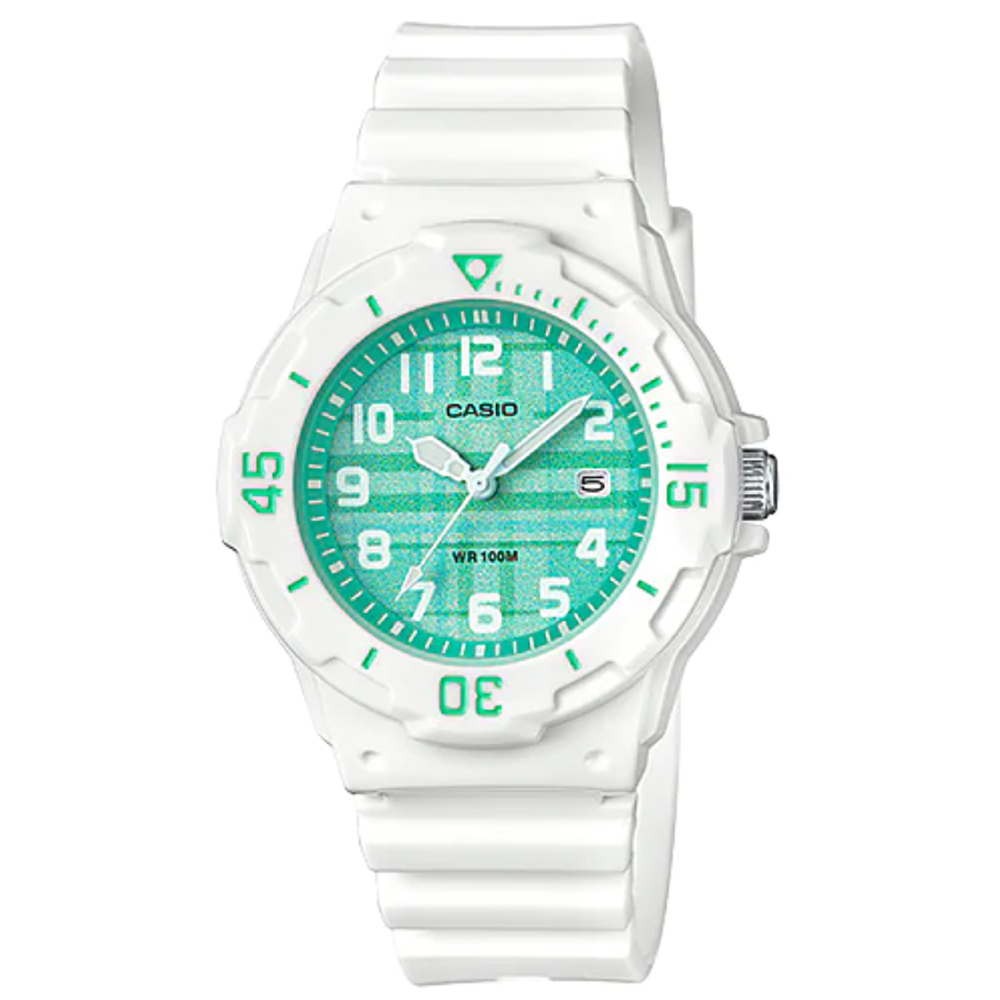 【CASIO】 俏麗潛水風格概念休閒錶-格紋x綠(LRW-200H-3C)