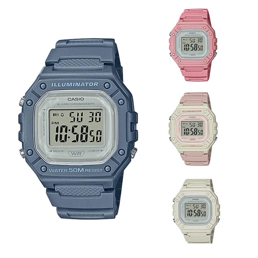 【CASIO 】大錶面清晰數位電子運動錶-2022新色上市-共四色(W-218HC系列)