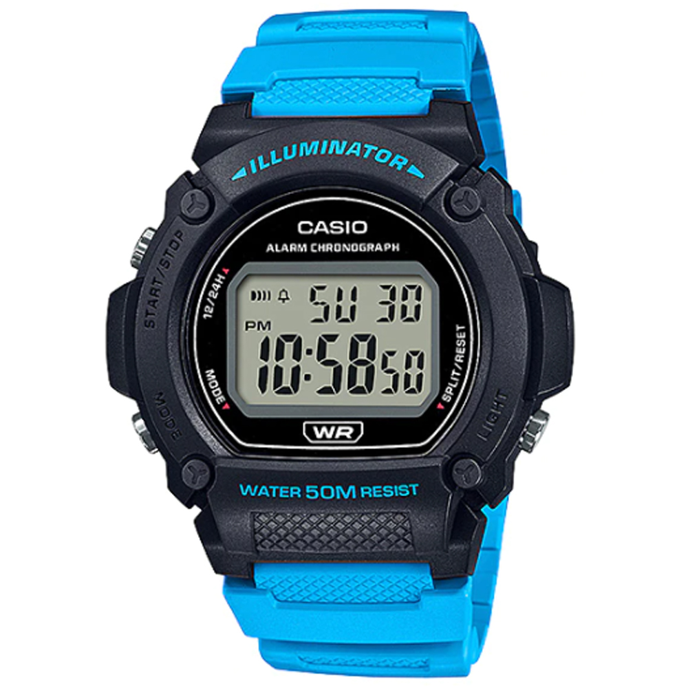 CASIO 沉穩色調圓型錶殼設計電子錶 (W-219H-2A2)亮藍