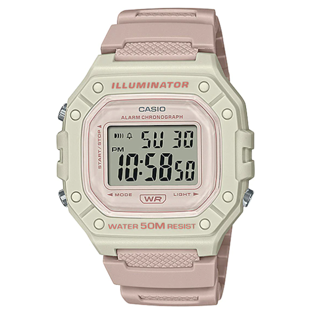 【CASIO 】大錶面清晰數位電子運動錶-2022新色上市-髒粉X米(W-218HC-4A2)