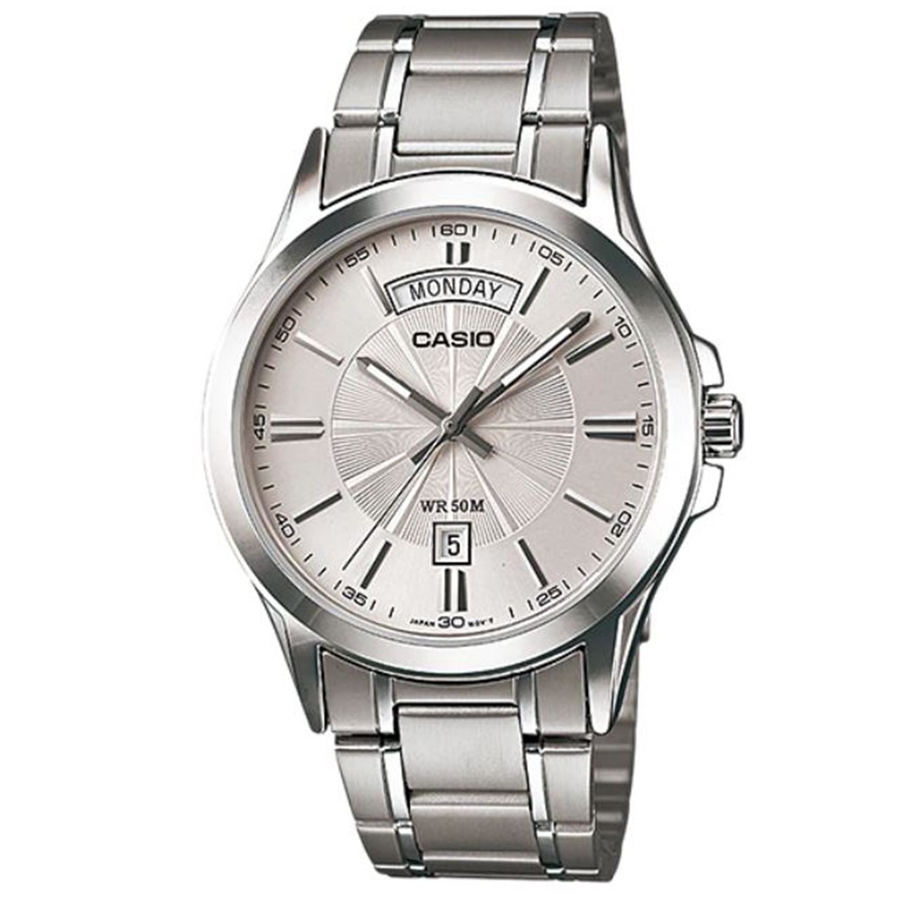 【CASIO】時尚日期顯示休閒不鏽鋼腕錶-白面(MTP-1381D-7A)