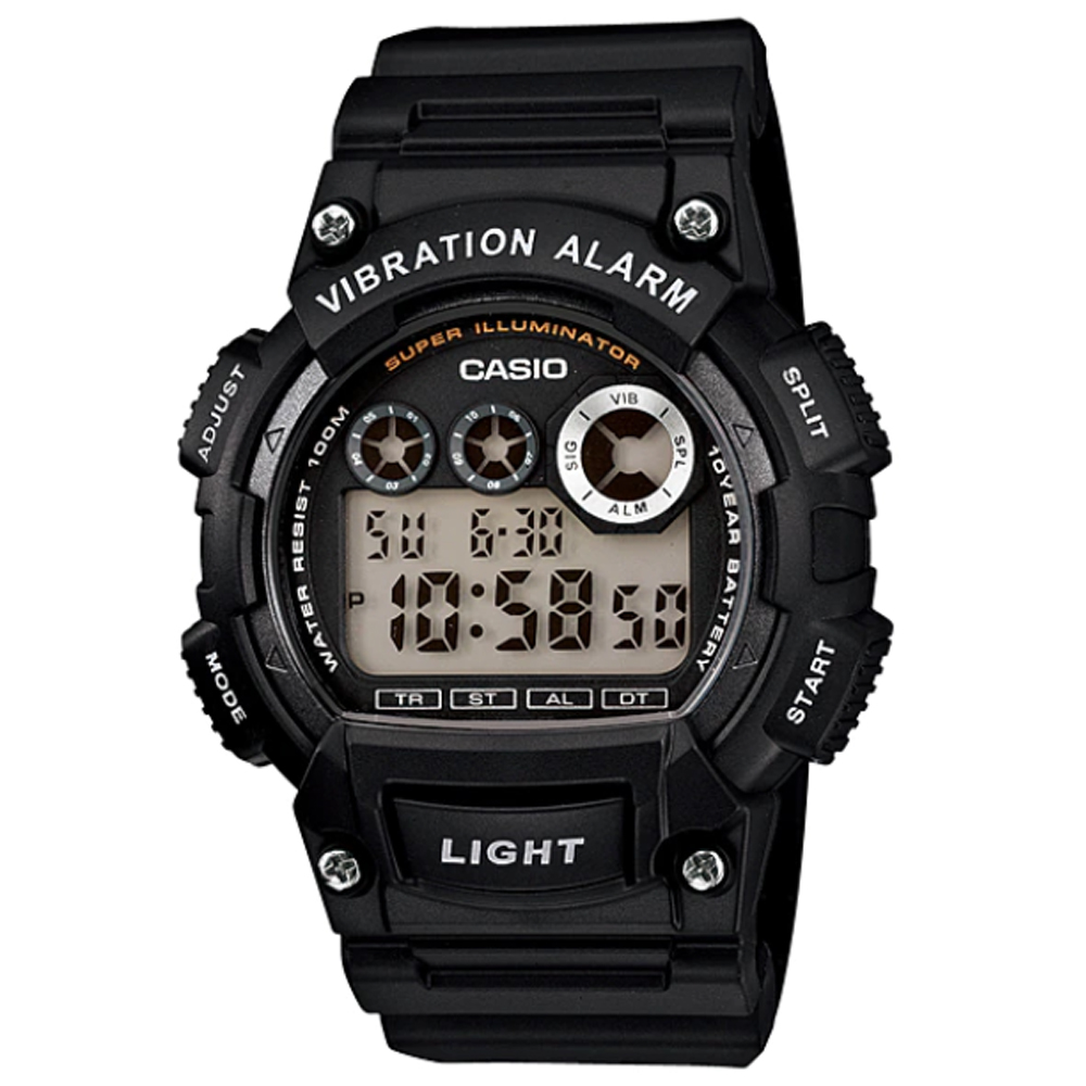 CASIO 搭載超亮LED/震動提示數位錶款(黑色錶帶)W-735H-1A