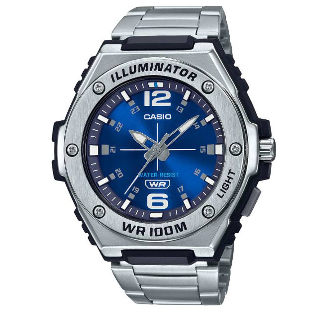 CASIO 卡西歐 重機械工業風格不鏽鋼腕錶-藍面 MWA-100HD-2A