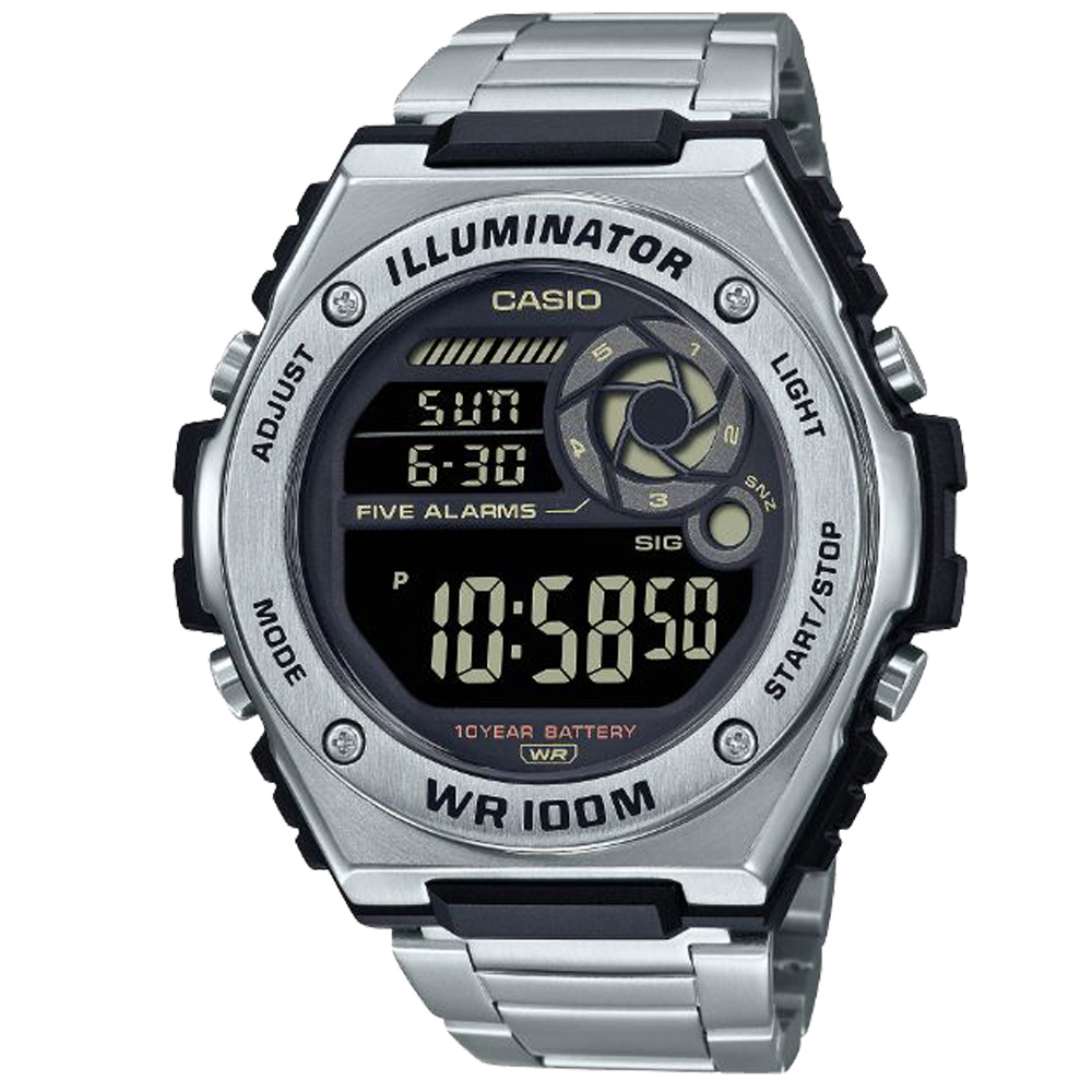 【CASIO】未來工業風格不鏽鋼電子錶-全黑面版 (MWD-100HD-1B)