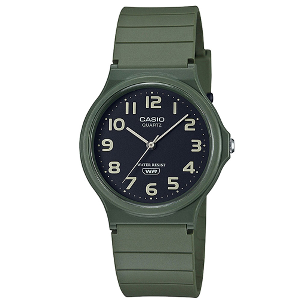 CASIO 超輕巧休閒時尚大地色系列圓形數字錶-綠 (MQ-24UC-3B)