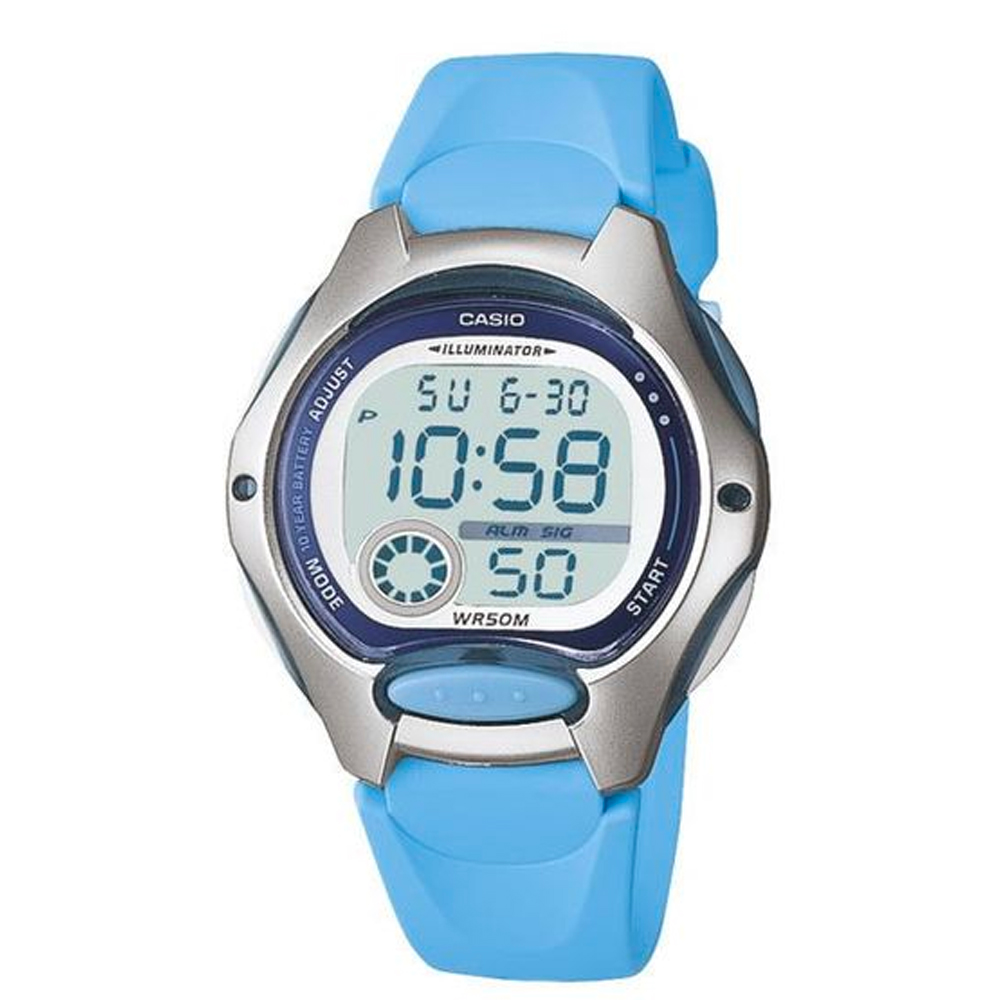 CASIO太空風格時尚電子錶 (水藍)-LW-200-2B