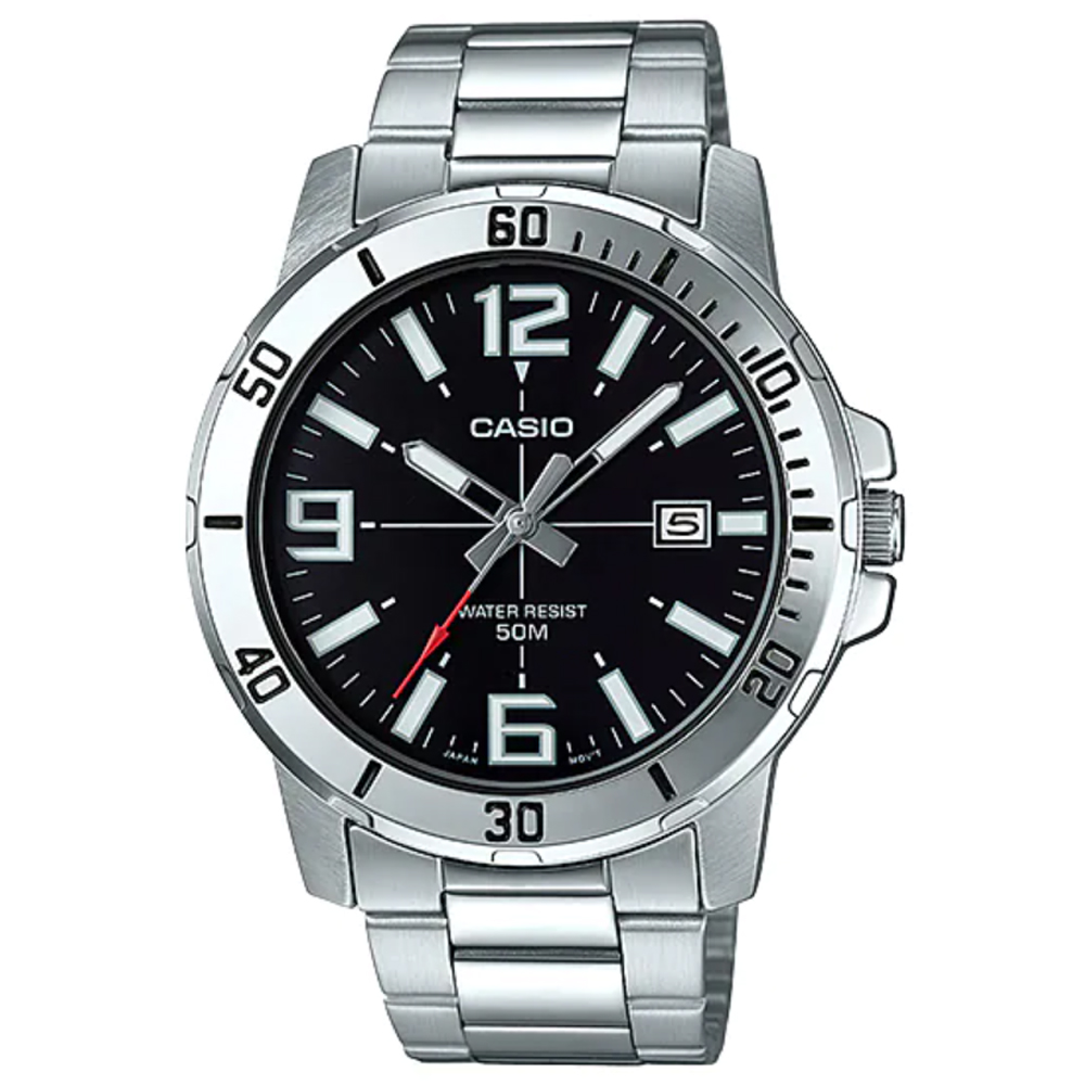 【CASIO】紳士時尚羅馬時刻日期顯示腕錶-黑面(MTP-VD200D-1B)